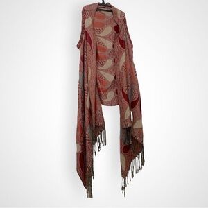 Brooks Brothers Red and Cream Accent Shawl with Fringe